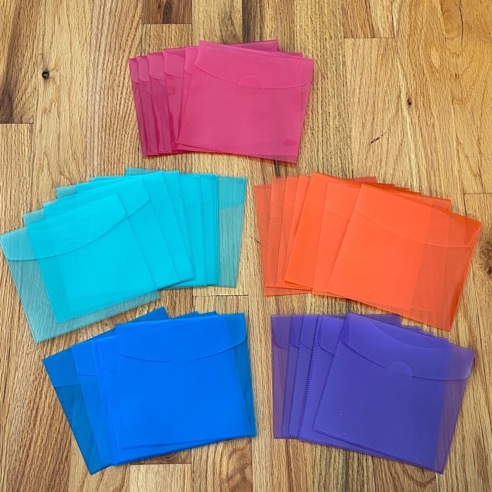 Set of 36 Colorful Transparent Plastic Mini Document Envelopes